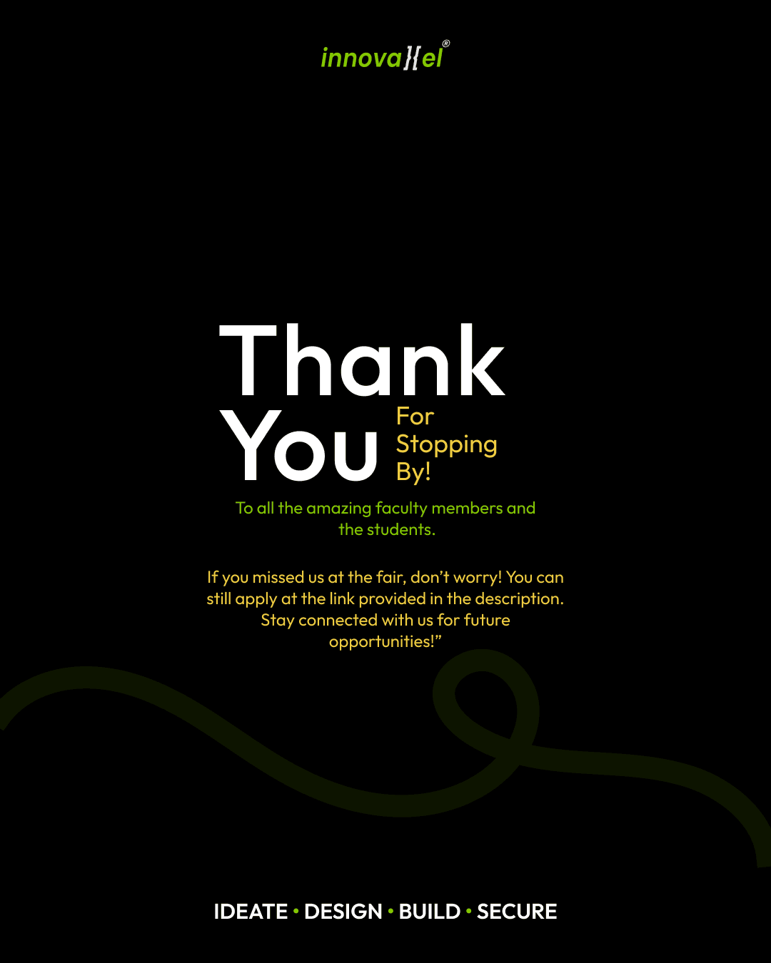 Thank you card for everyone who visited the Innovaxel booth at FCIT Career Fair 2025
